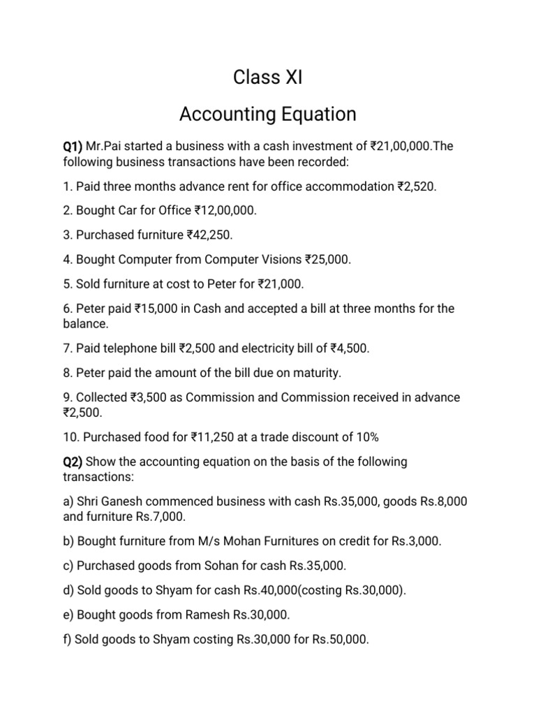 Class XI - Accounting Equation | PDF