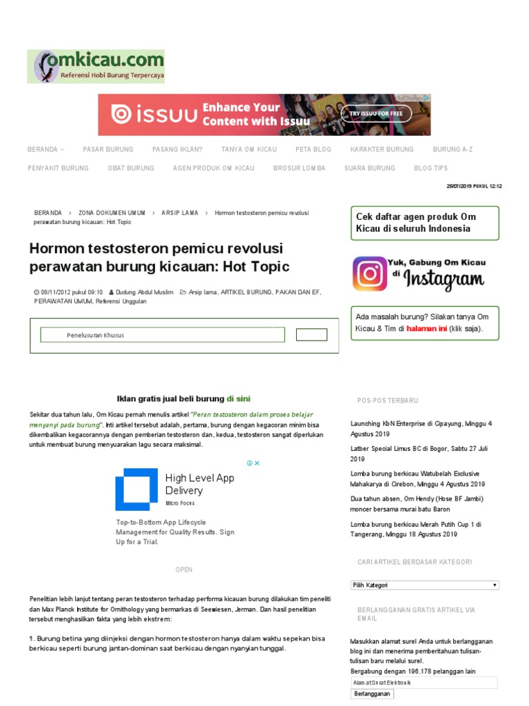 Hormon Testosteron Pemicu Revolusi Perawatan Burung Kicauan