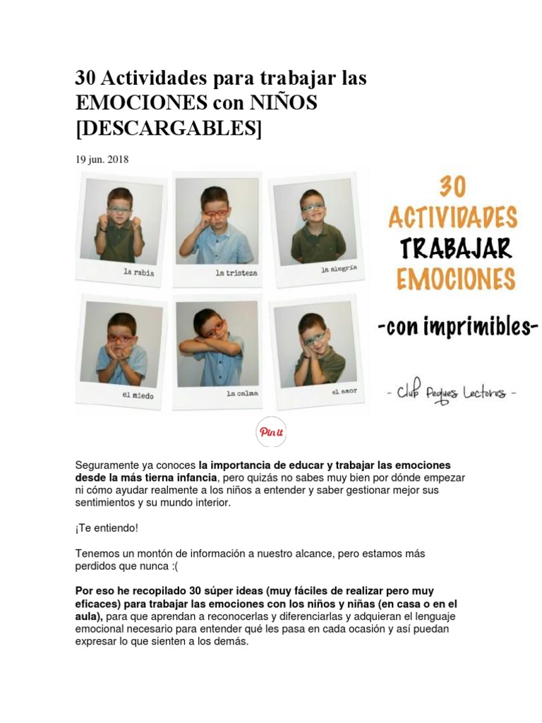 30 Actividades para Trabajar Emociones | PDF | Inteligencia emocional ...