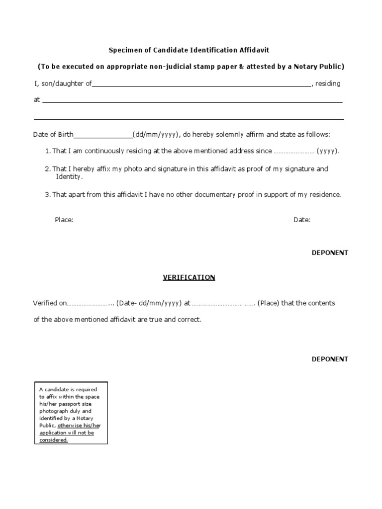 Candidate Identification Affidavit Template | PDF