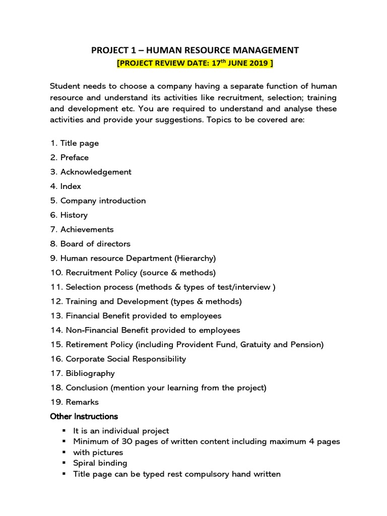 Project 1 - Human Resource Management: (Project Review Date: 17 JUNE ...