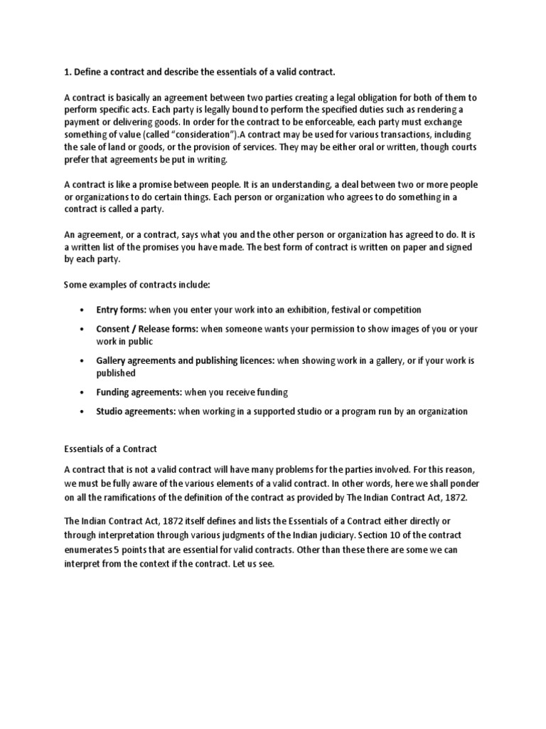 Essentials of a Valid Contract | PDF | Offer And Acceptance ...