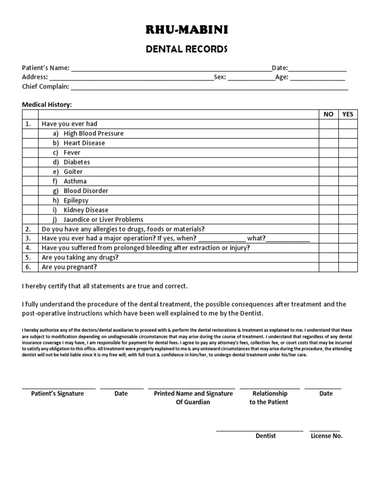 Dental Waiver PDF Dentist Patient