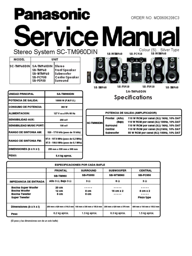 9441 Panasonic Sc Tm 960dim Sistema De Sonido Sorround Alta Potencia Manual De Servicio Microfono Tecnologia E Ingenieria