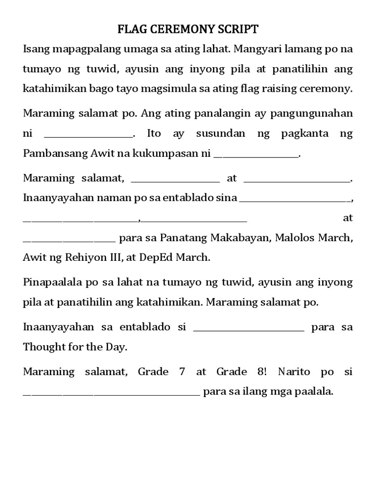 Flag Ceremony Script