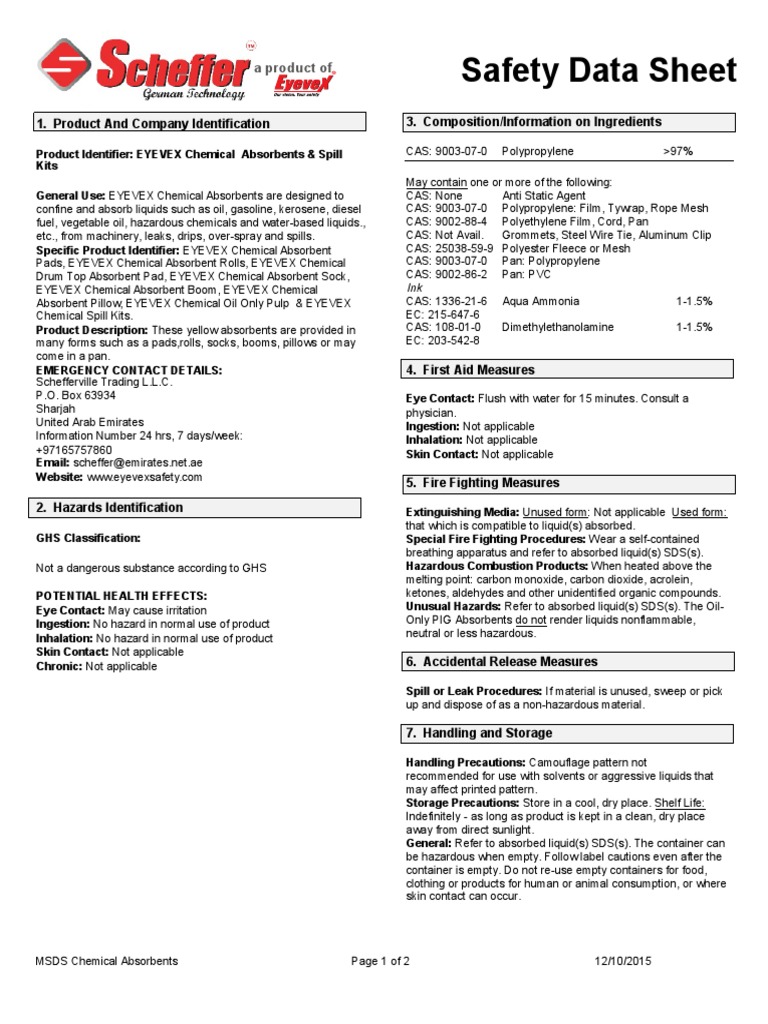 Msds Chemical Spill Kits Eyvex PDF Safety Occupational Safety