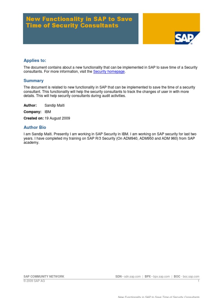 New Functionality in SAP To Save Time of Security Consultants | PDF ...