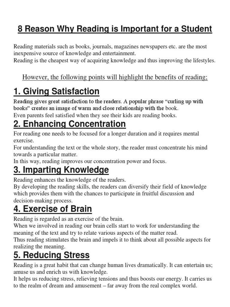 8 Reason Why Reading Is Important For A Student | PDF