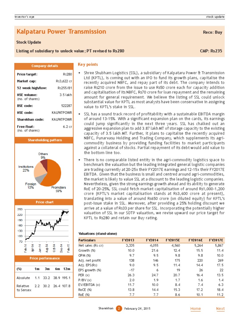 Kalpataru Power Transmission PDF Stocks Valuation (Finance)