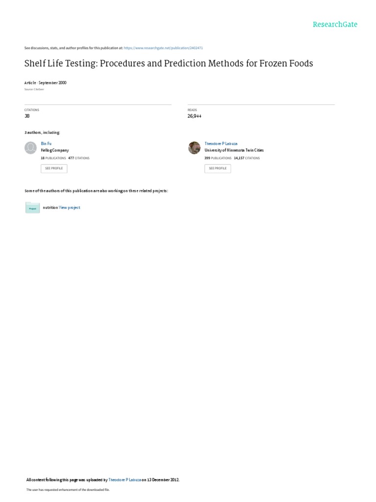 Shelf Life Testing Procedures and Prediction Metho PDF Reaction