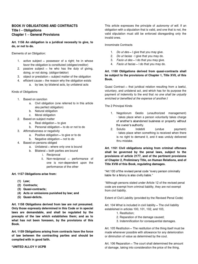 Obligations and Contracts Overview | PDF | Negligence | Guarantee