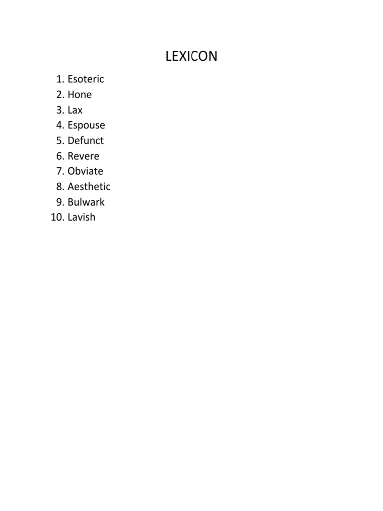 Vocabulary Lexicon of Key Terms | PDF