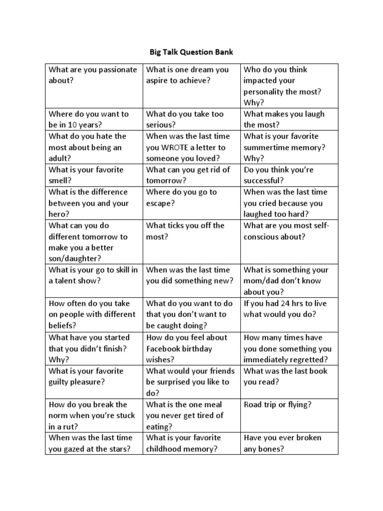 Big Talk Question Bank PDF