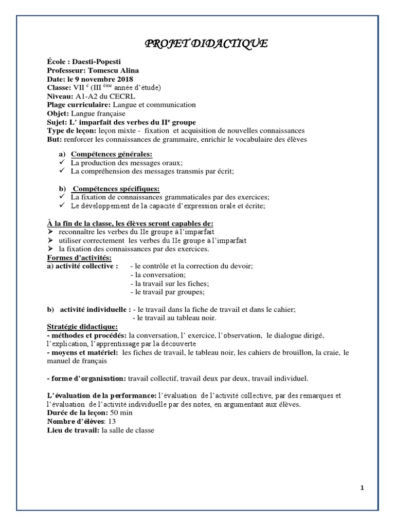 Proiect Imperfectul | PDF | Verbe | Linguistique