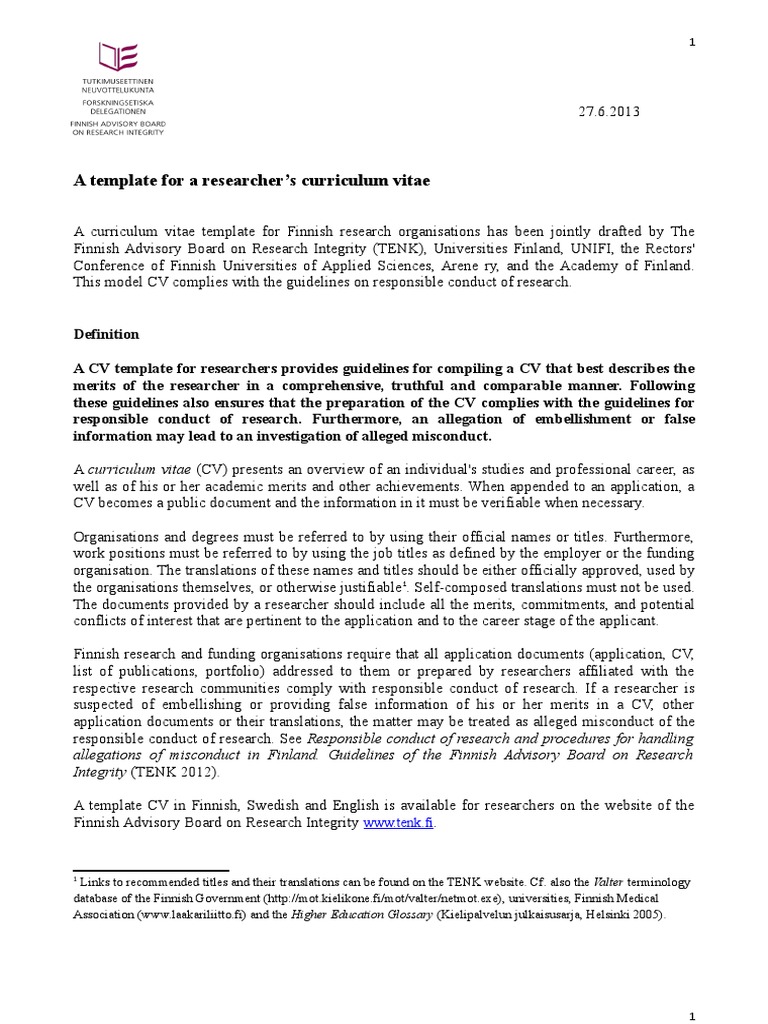 A Template For A Researcher's Curriculum Vitae | PDF | Doctorate | Thesis