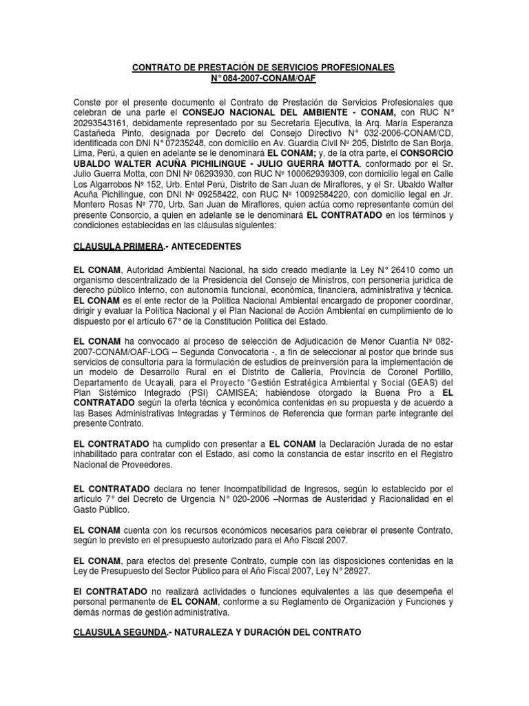 Contrato de Prestación de Servicios Profesionales y