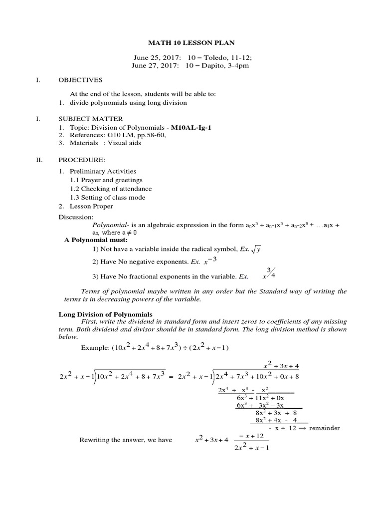 Polynomials Long Division | PDF | Division (Mathematics) | Polynomial
