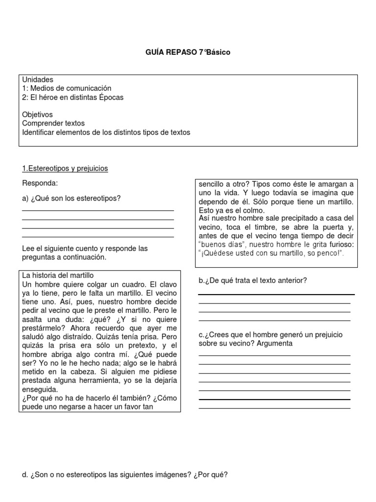 Estereotipos y prejuicios en 7° básico | PDF | Invalidez | Vino