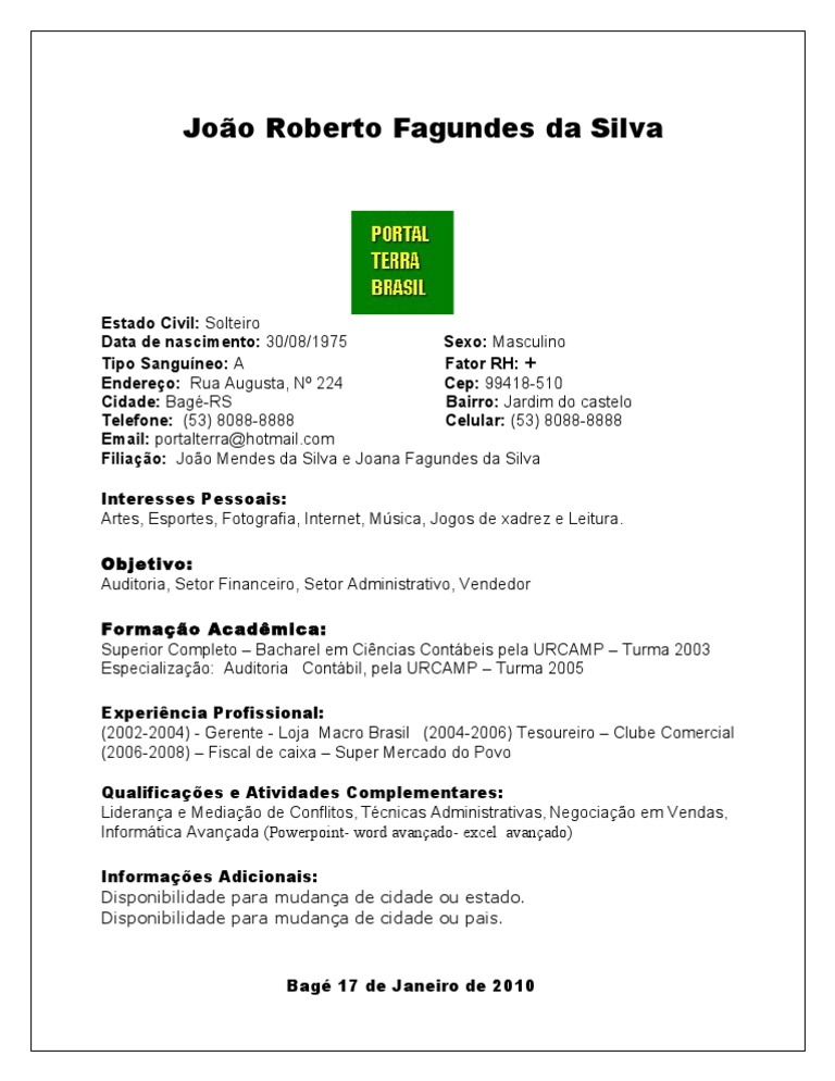 Exemplo De Currículo Pronto Curriculum Vitae Pronto