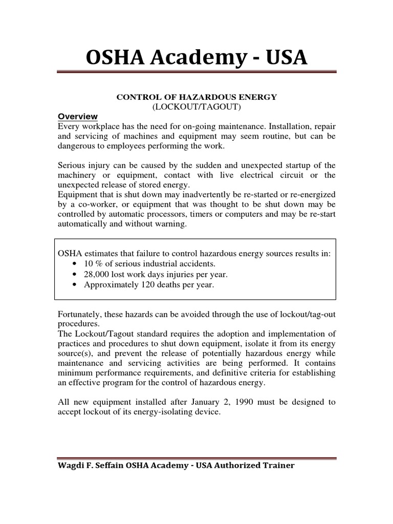 OSHA Lockout/Tagout Procedures Explained | PDF | Electrical Engineering ...