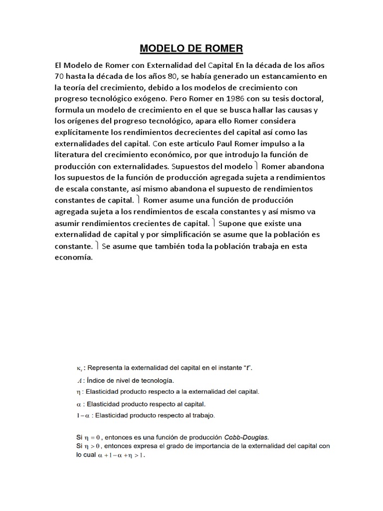 Modelo de Romer y Externalidades del Capital | PDF | Negocios ...