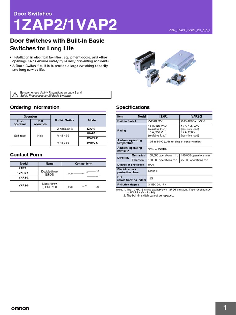 1ZAP2/1VAP2: Door Switches With Built-In Basic Switches For Long Life ...