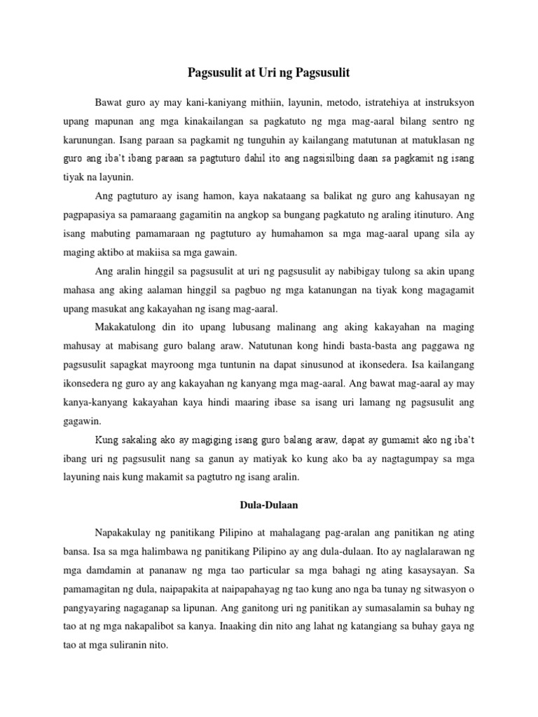 Pagsusulit at Uri NG Pagsusulit | PDF