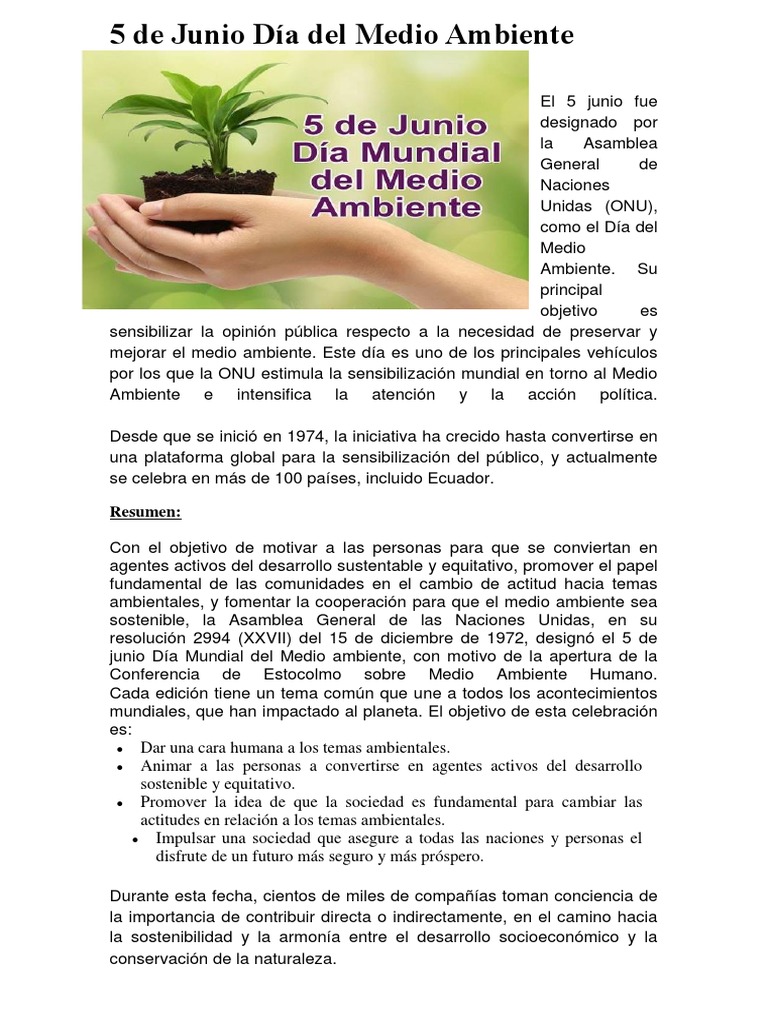 5 de Junio Día Del Medio Ambiente | PDF | Ciencias sociales ambientales ...