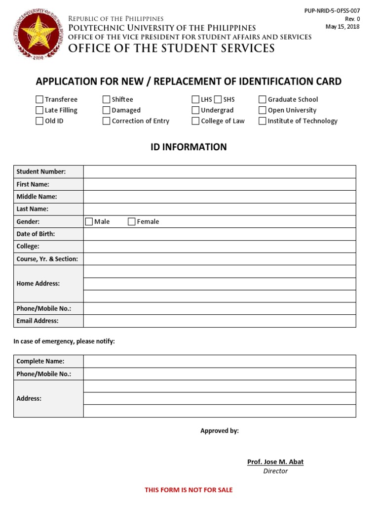 PUP ID Card Application Form | PDF | Identity Document | Access Control