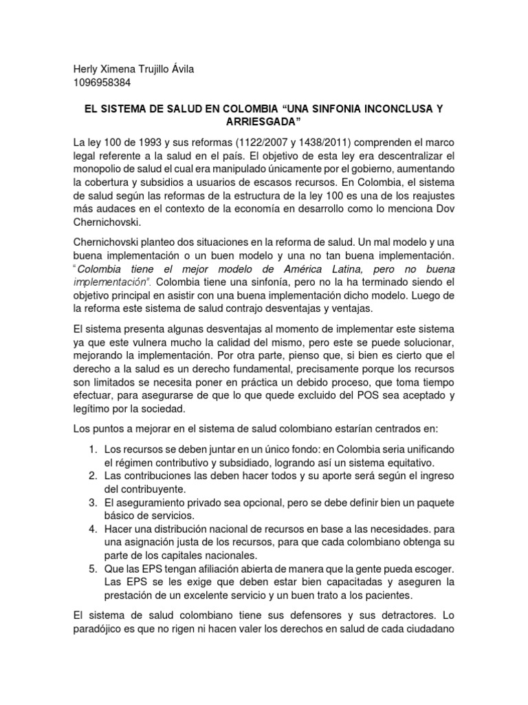 El Sistema de Salud en Colombia | PDF | Colombia | Cuidado de salud del ...