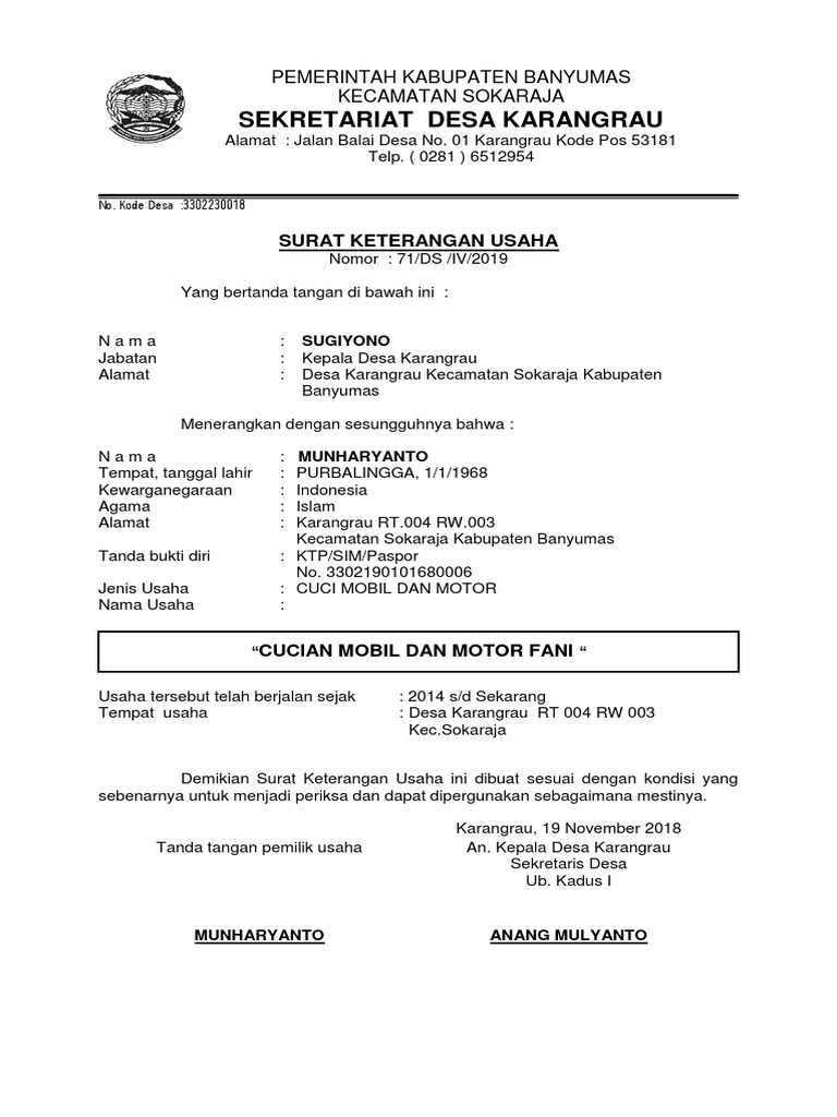 Ket Usaha Link Data Induk