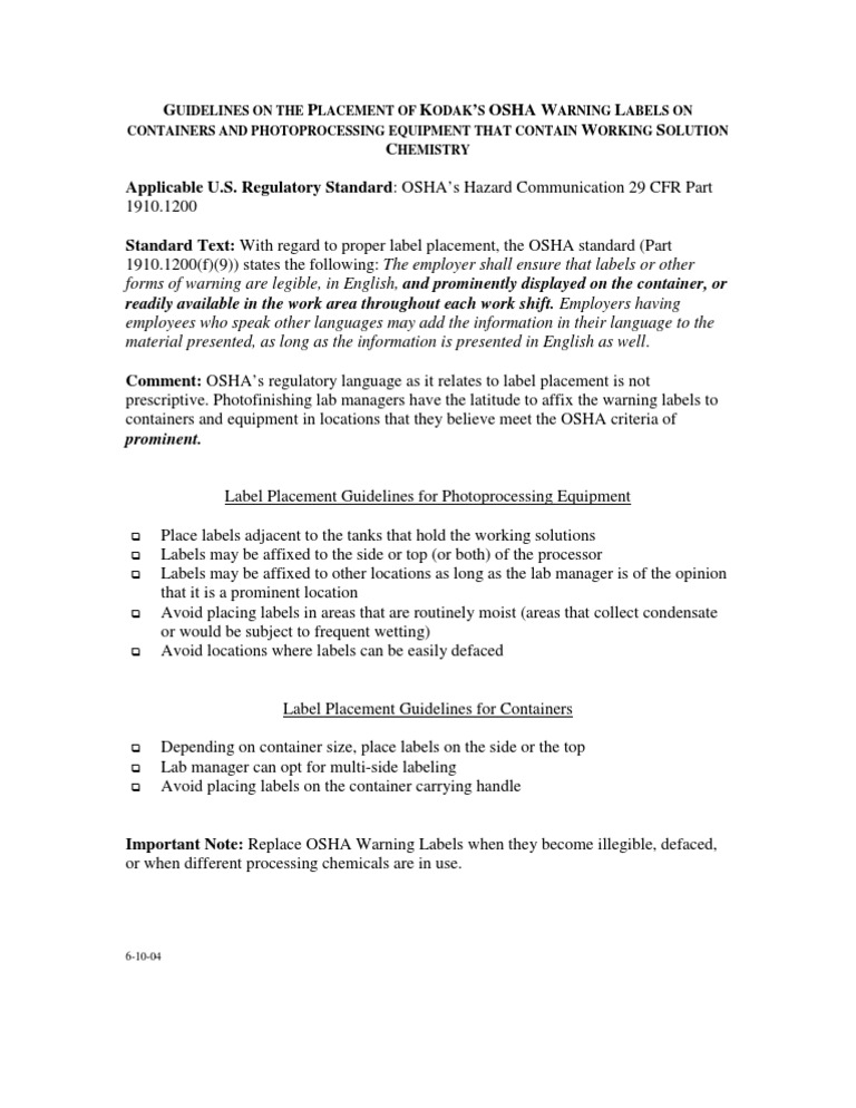 Guidelines For Placement of Tank Labels 6-10-04 | PDF