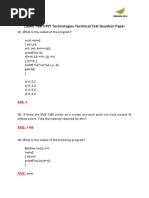 Latest Year KPIT Technologies Technical Test Question Paper