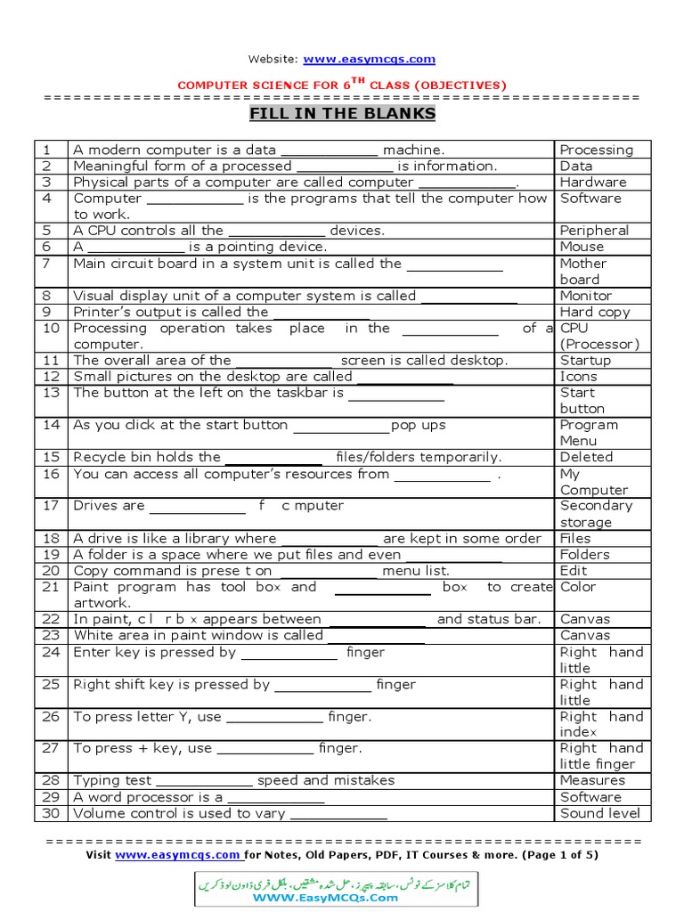 Class 6 Computer Science MCQs Guide | PDF | World Wide Web | Internet & Web