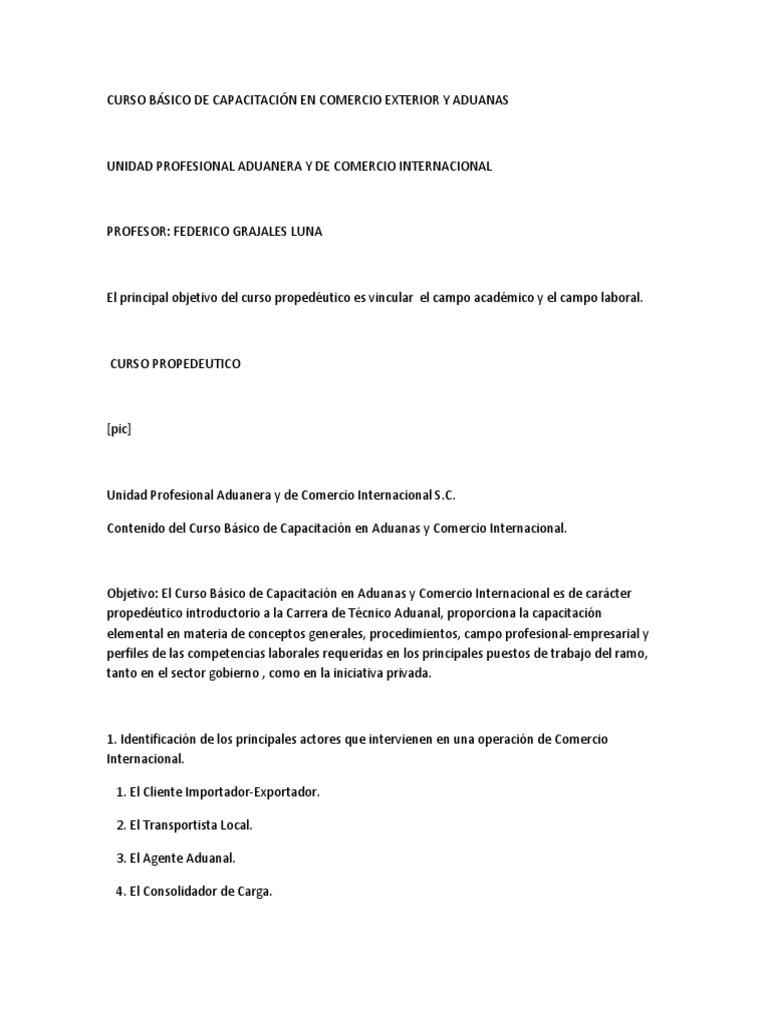 Curso Básico de Comercio Exterior y Aduanas | PDF | aduana | El ...