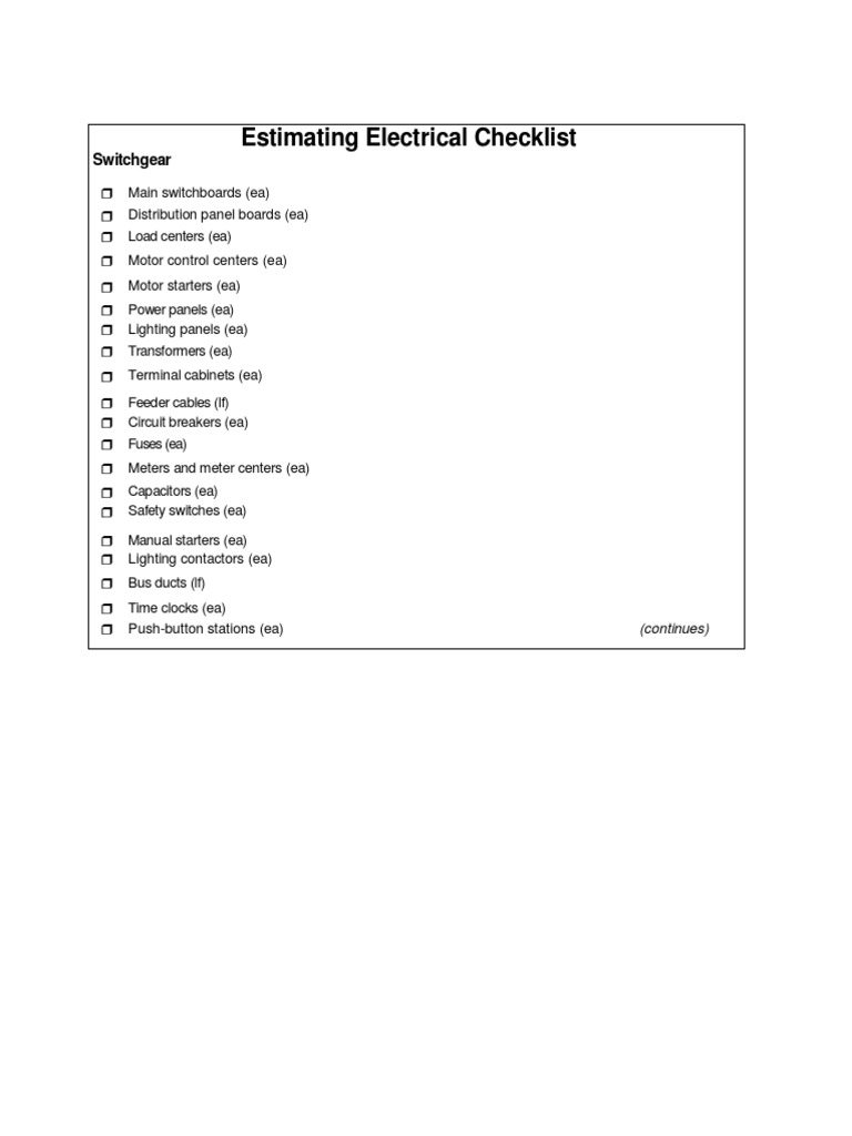 Electrical Estimating Checklist PDF | PDF | Switch | Electrical Wiring