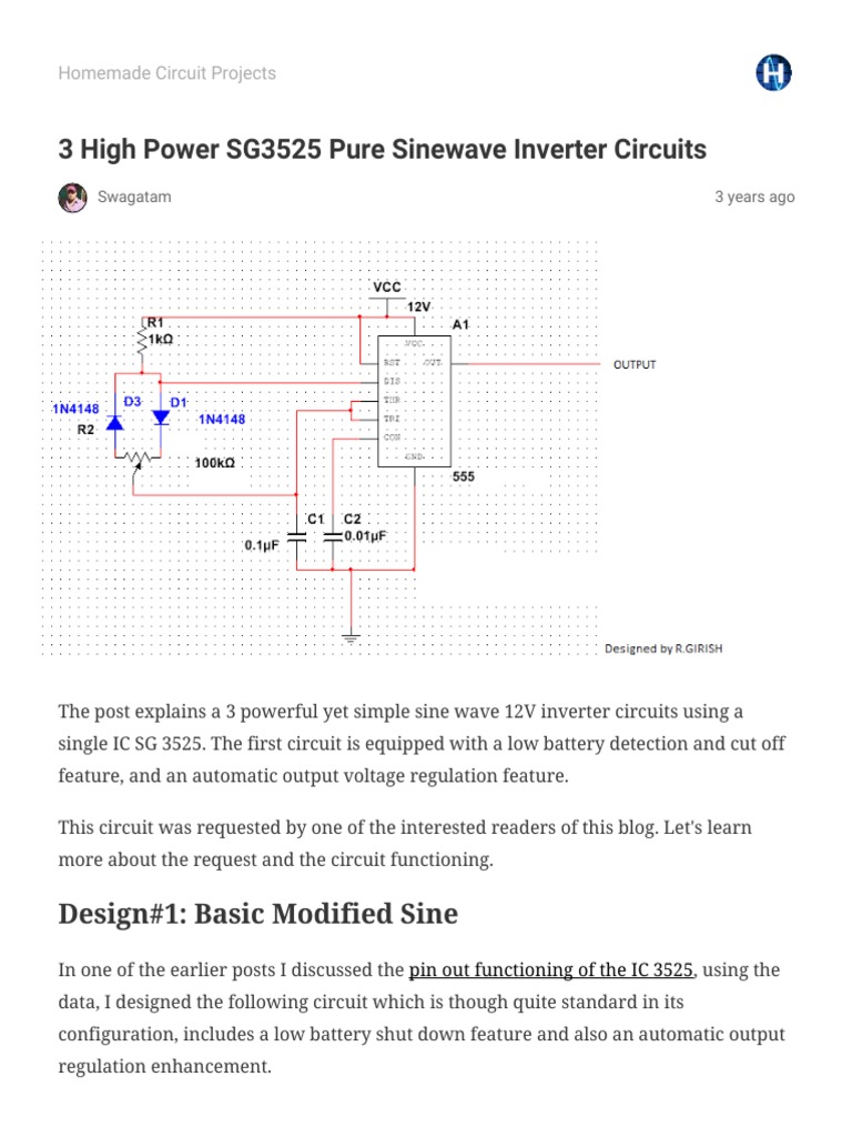 3 High Power SG3525 Pure Sinewave Inverter Circuits - Homemade Circuit