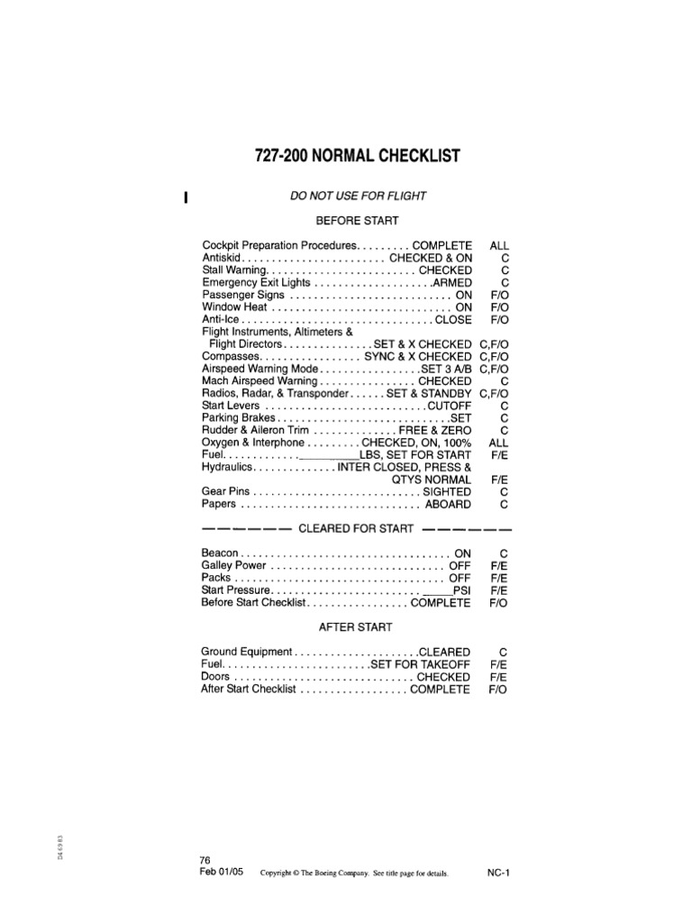 ANA ボーイング727 コクピットノーマルチェックリスト(改訂No.72) Boeing 727 Checklist Overview | PDF