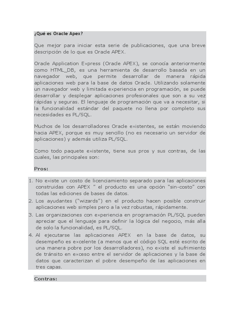 QUE ES ORACLE APEX intelligence overview