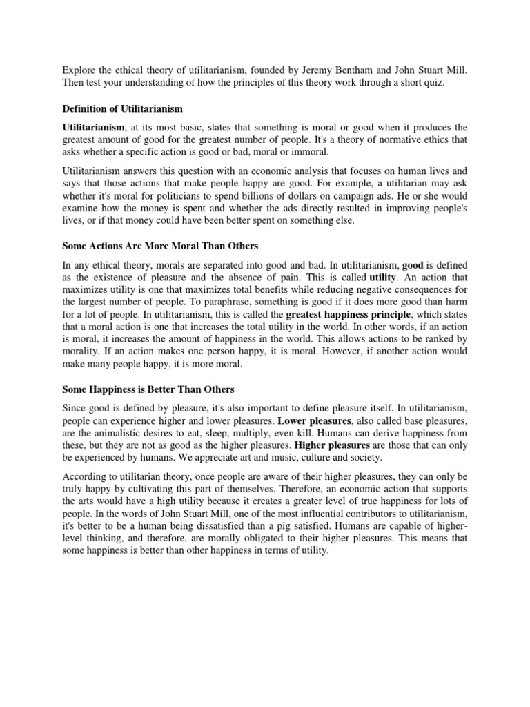 Definition of Utilitarianism1 PDF Utilitarianism John Stuart Mill