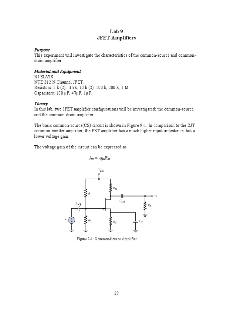JFET Amplifier Lab: CS & CD Analysis | PDF | Teaching Methods ...