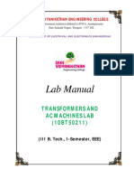 Lab Manual: Transformers and Ac Machines Lab (10BT50211)