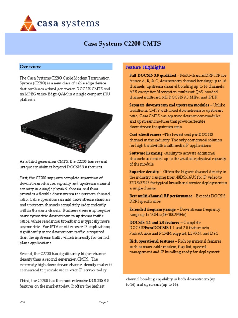 Casa C2200 CMTS Overview and Features | PDF | Iptv | Internet Standards