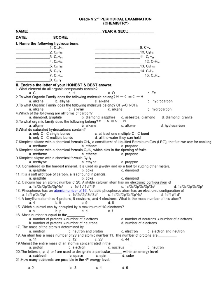 Grade 9 Chemistry Periodical Exam | PDF | Covalent Bond | Ionic Bonding