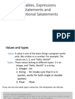 Variables, Expressions Statements and Conditional Satatements