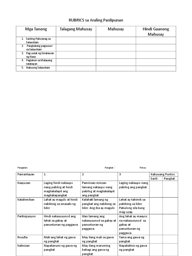 rubrics-sa-araling-panlipunan