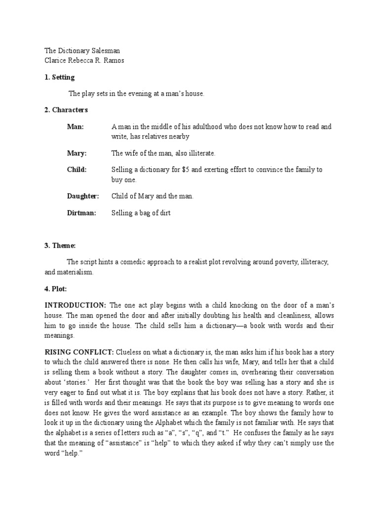 The Dictionary Salesman: A One-Act Play | PDF | Literacy