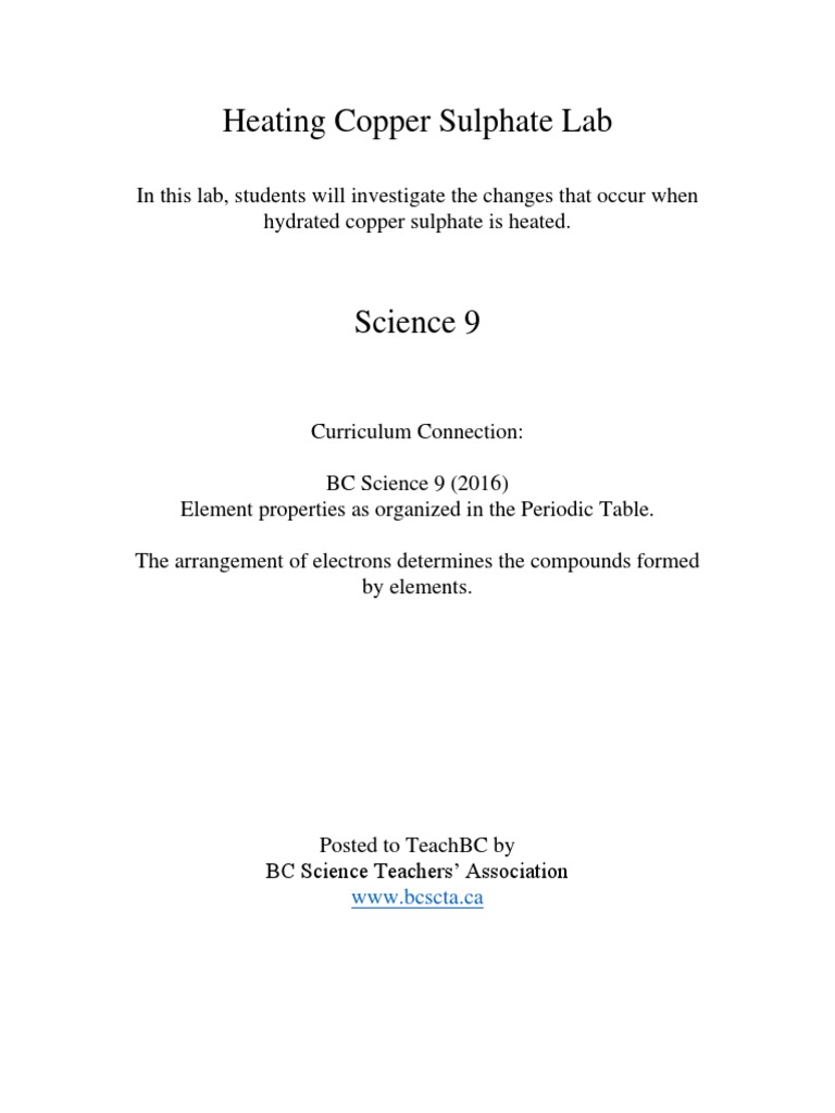 Heating Copper Sulphate Hydrate Lab PDF Chemistry Materials