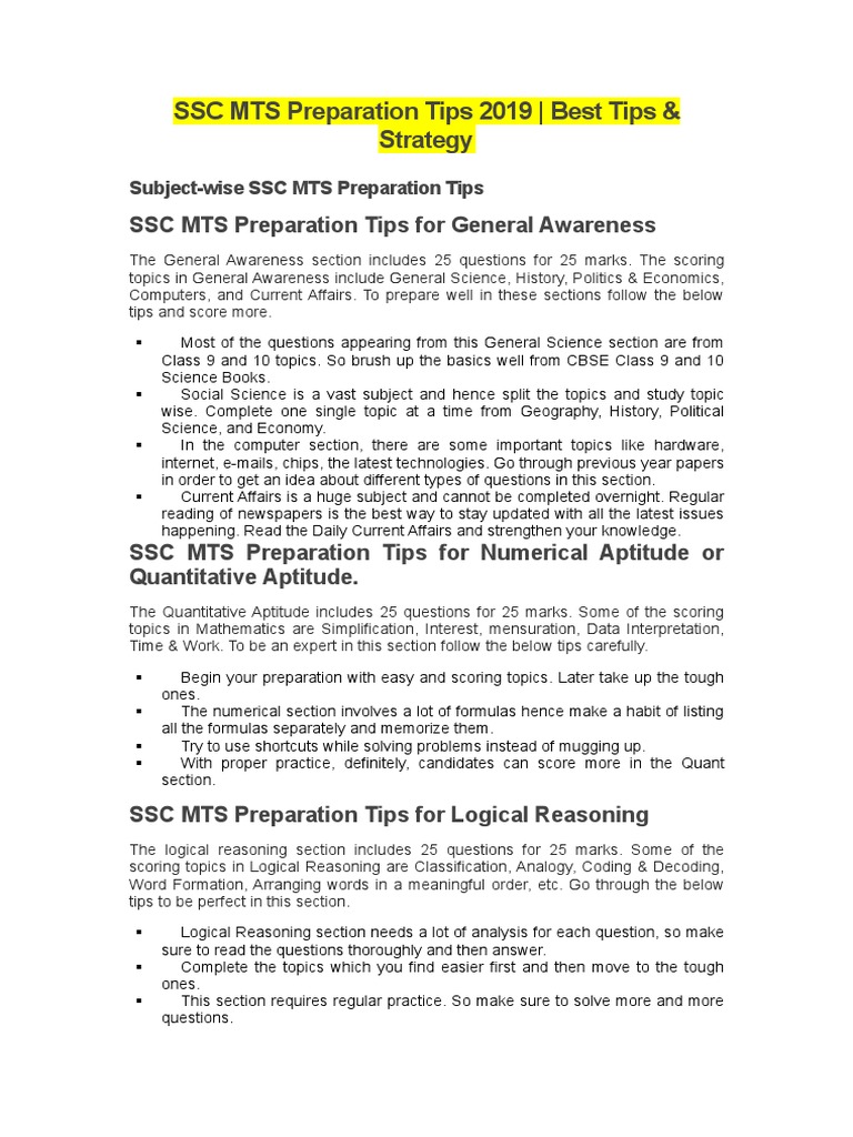 SSC MTS 2019: Effective Preparation Tips | PDF | English Language ...