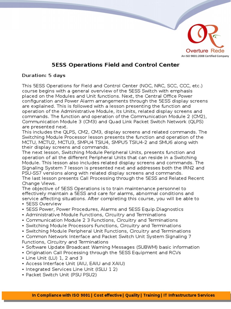 5ESS Operations Field and Control Center | PDF | Telephone Exchange ...